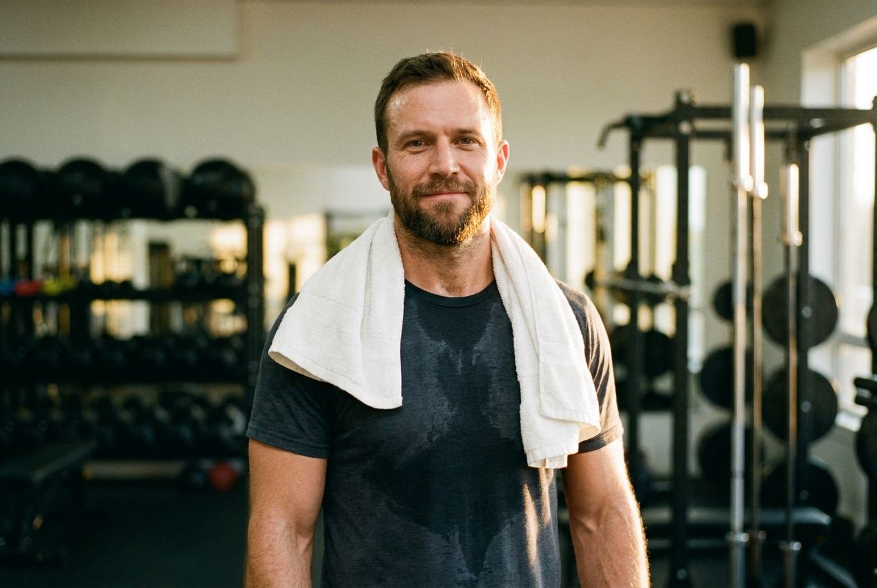 Confident lifter post-workout